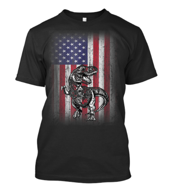 Dinosaur Rex Patriotic American Flag First Time Dad T-Shirt