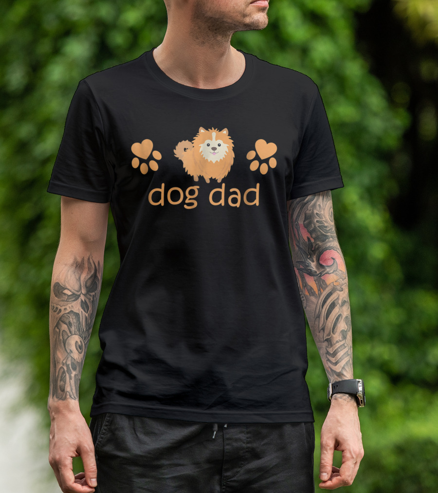 Dog Dad Pomeranian Cute Funny Pom Lovers Paw Prints T-Shirt