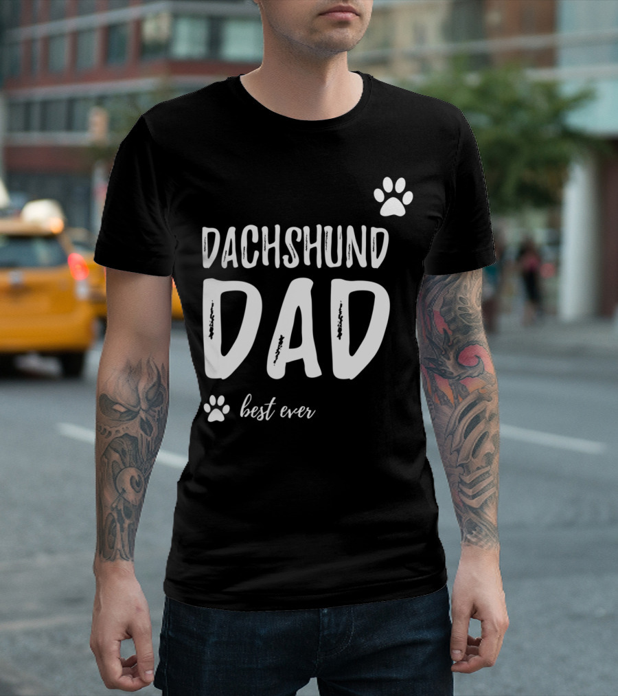 Dachshund Dad Best Ever Funny Dog Lover Paw Prints T-Shirt
