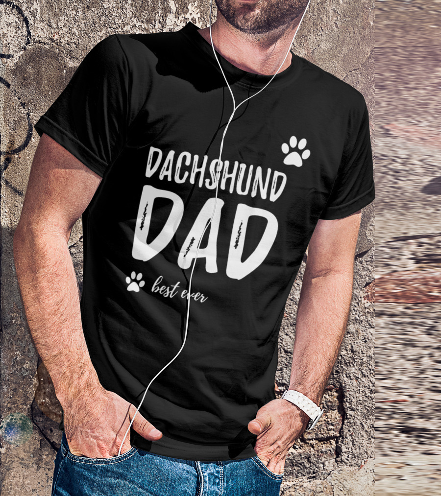 Dachshund Dad Best Ever Funny Dog Lover Paw Prints T-Shirt