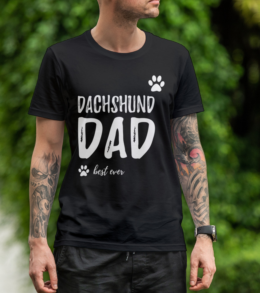 Dachshund Dad Best Ever Funny Dog Lover Paw Prints T-Shirt