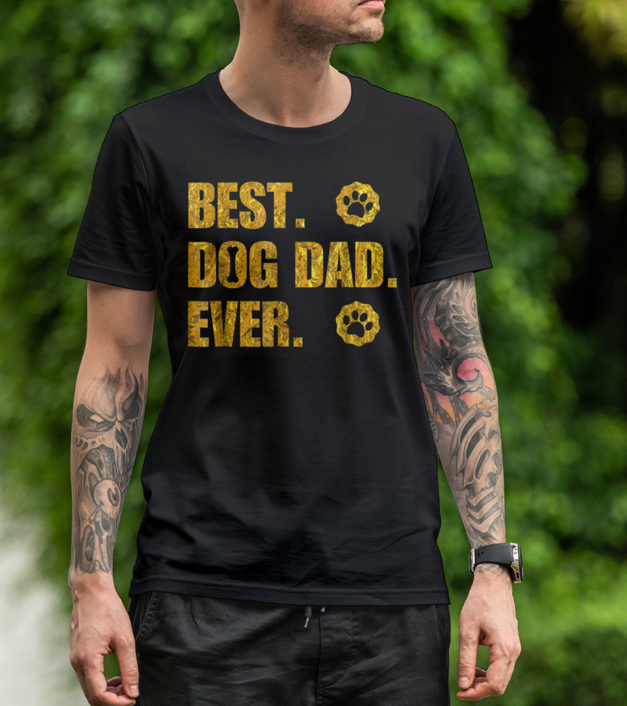 Best Dog Dad Ever Gold Paw Prints T-Shirt