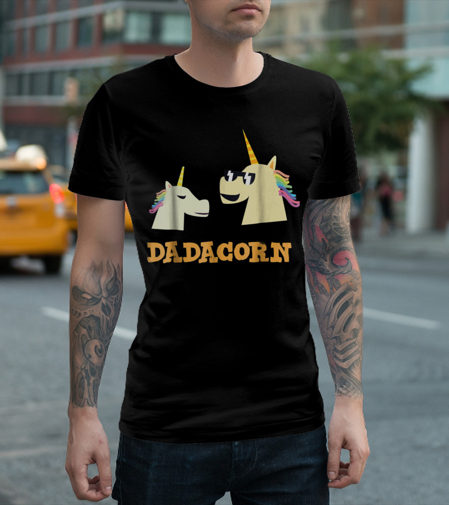 Dadacorn Cool Dad Unicorn with Sunglasses and Rainbow Mane T-Shirt