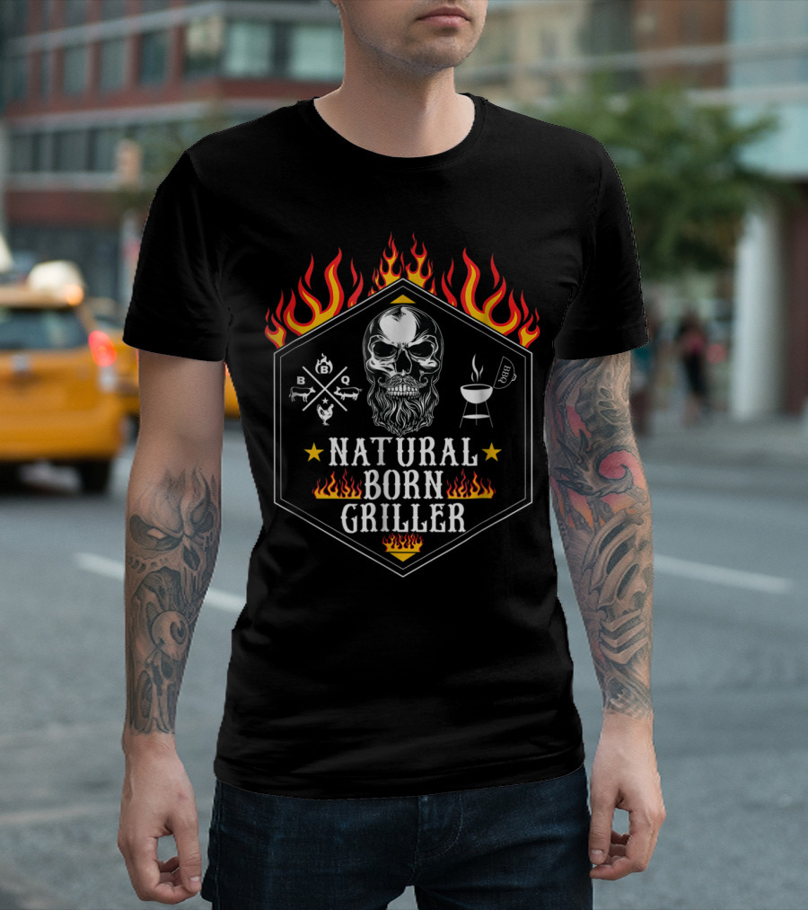 Natural Born Griller Skull BBQ Grilling Grandpa Husband78 T-Shirt