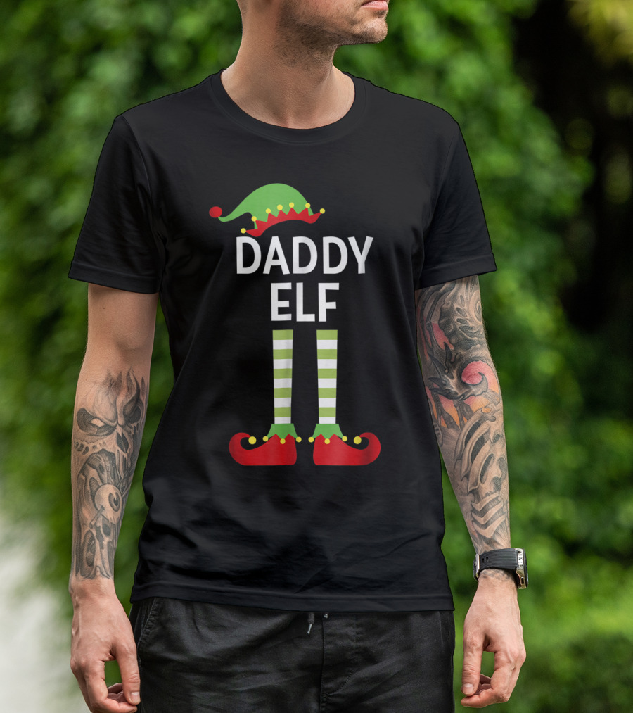 Daddy Elf Dad Cute Matching Family Christmas Elves Hat And Shoes T-Shirt