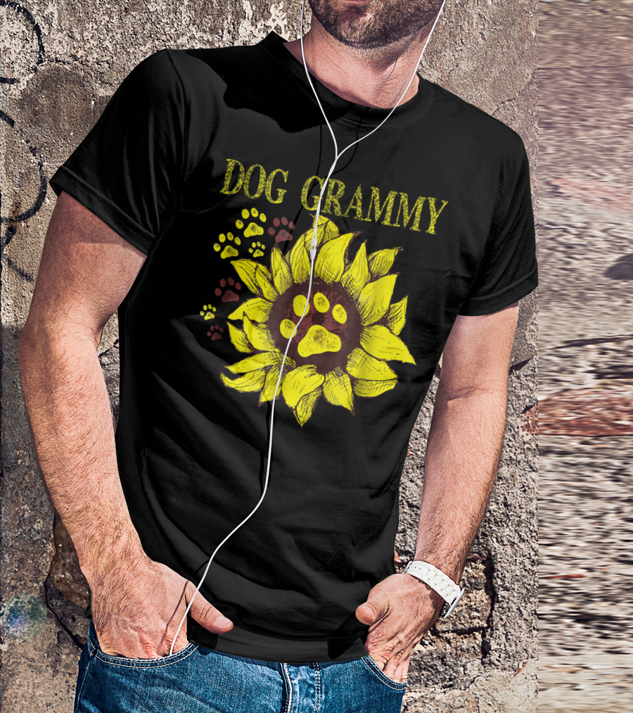 Dog Grammy Sunflower Paw Prints T-Shirt