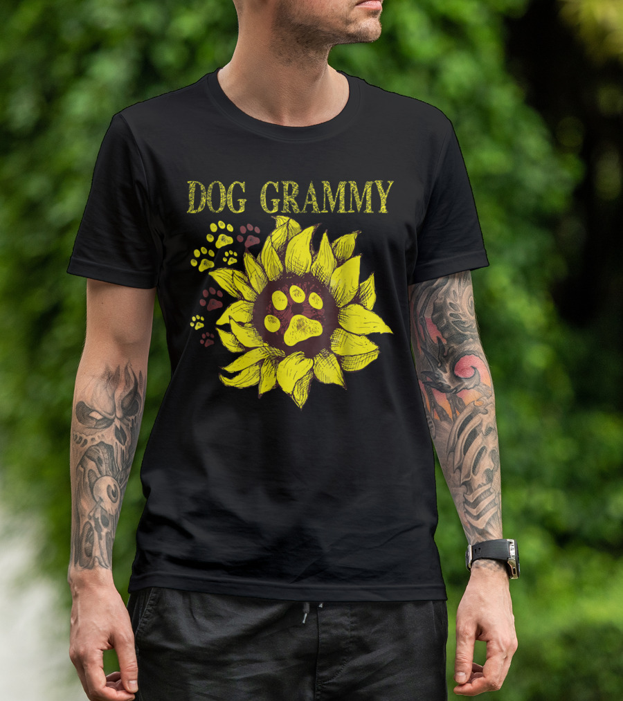 Dog Grammy Sunflower Paw Prints T-Shirt