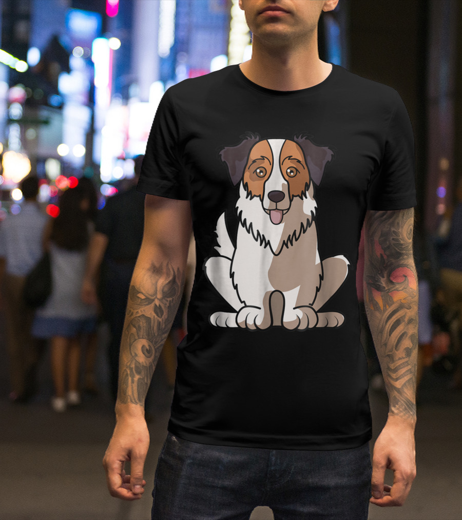 Australian Shepherd Sitting Waiting For Holidays Dad Dog T-Shirt