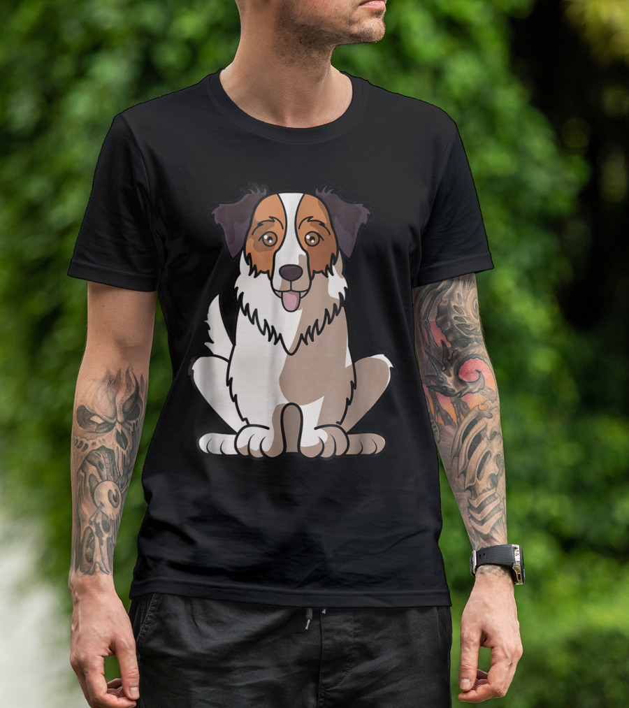 Australian Shepherd Sitting Waiting For Holidays Dad Dog T-Shirt
