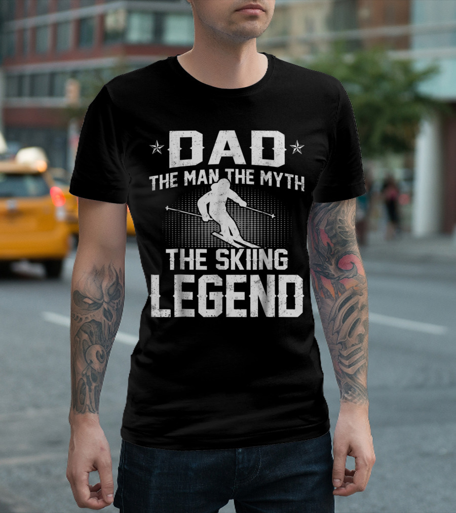 Dad The Man The Myth The Skiing Legend Ski Motif with Stars T-Shirt