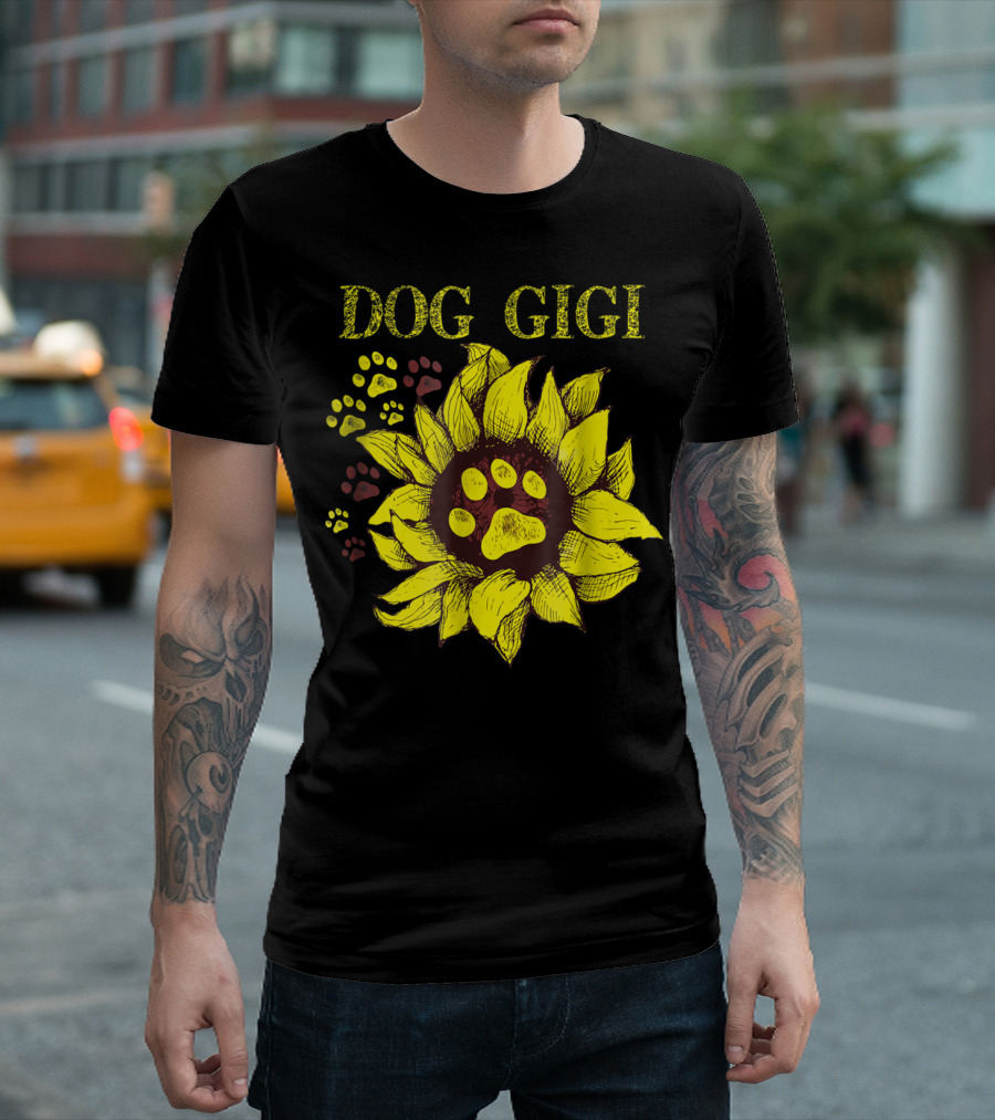 Dog Gigi Sunflower Paw Prints T-Shirt