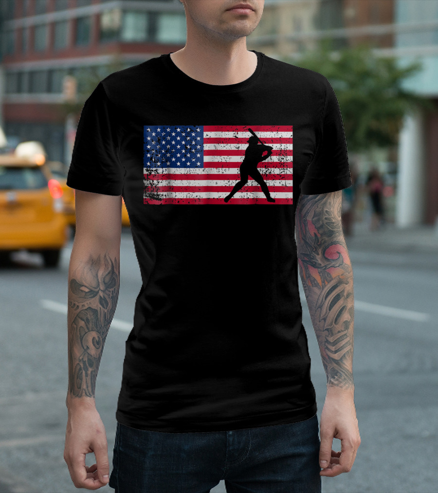 American Flag Vintage Baseball Silhouette T-Shirt