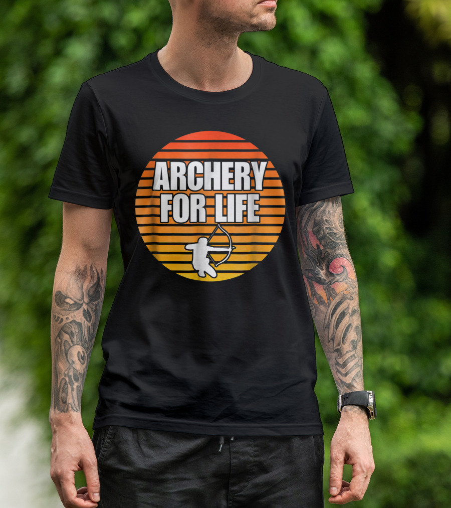 Archery For Life Sunset Silhouette Bow And Arrow T-Shirt