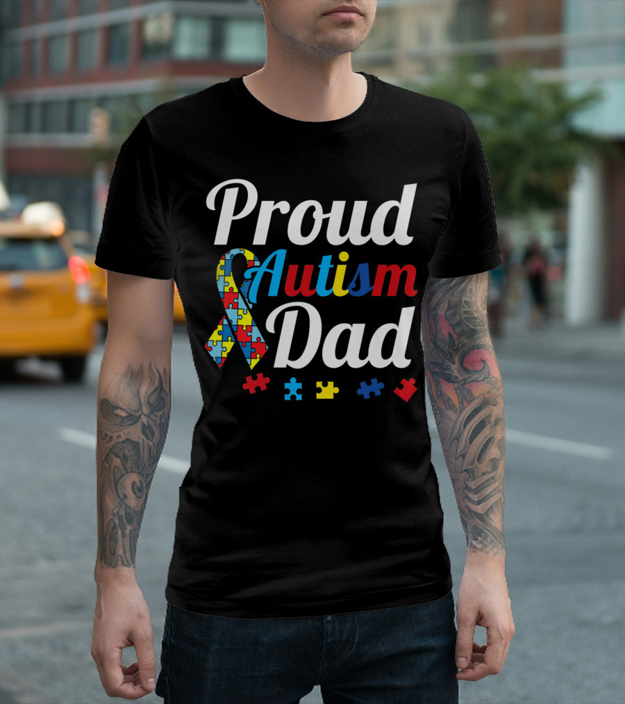 Proud Autism Dad T-Shirt With Puzzle Piece T-Shirt