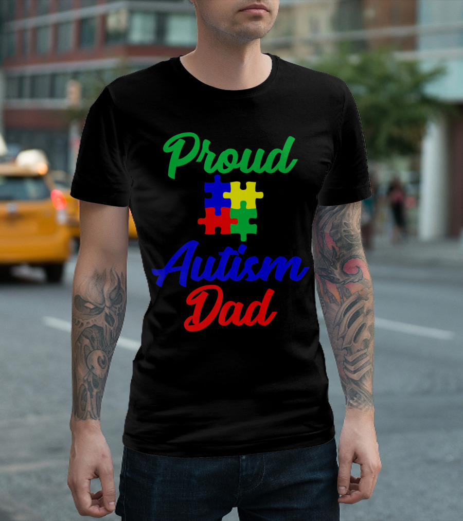 Proud Autism Dad Puzzle Piece Support T-Shirt