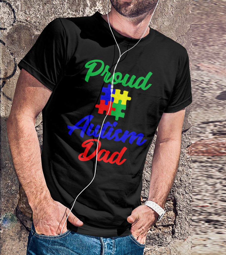Proud Autism Dad Puzzle Piece Support T-Shirt