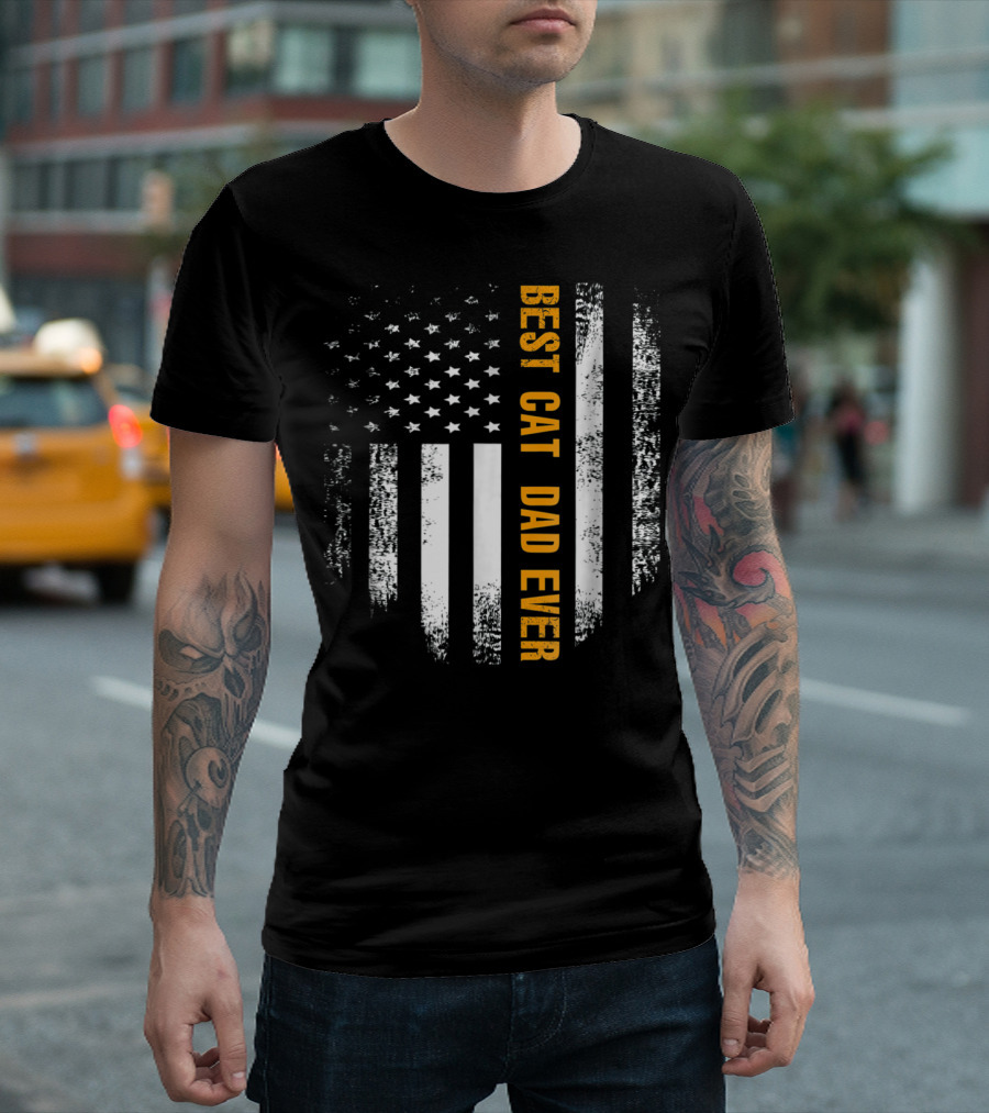 Best Cat Dad Ever American Flag Patriotic T-Shirt
