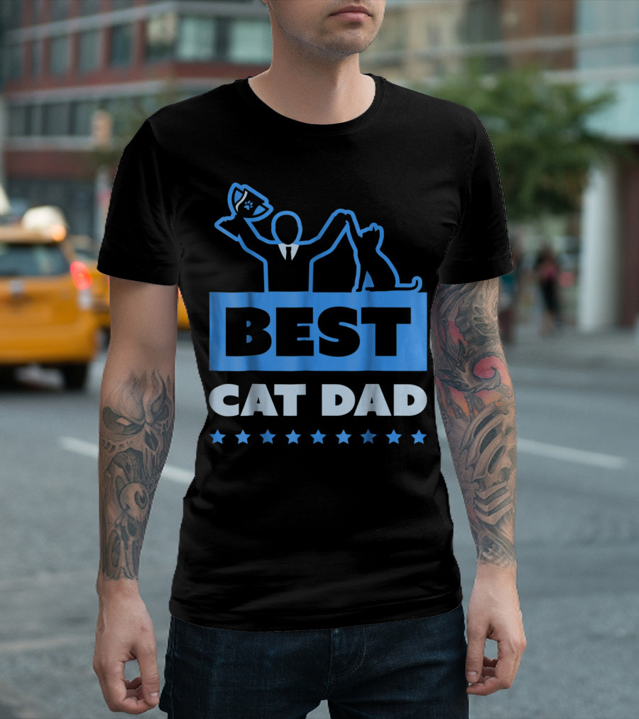 Best Cat Dad High Five Trophy Stars T-Shirt
