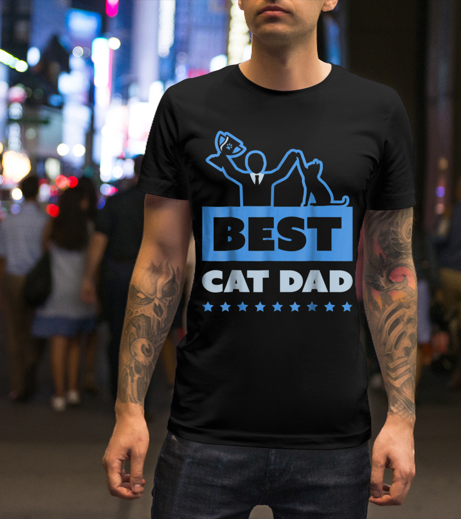 Best Cat Dad High Five Trophy Stars T-Shirt