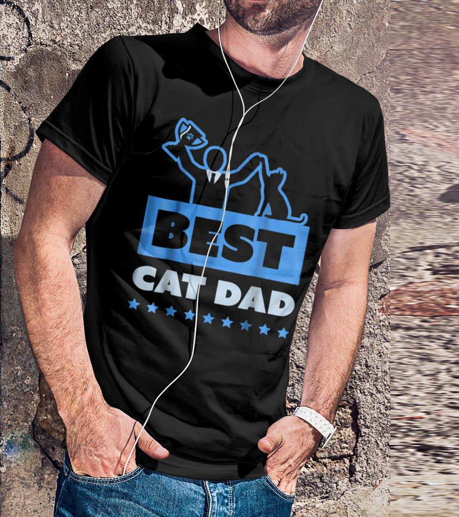 Best Cat Dad High Five Trophy Stars T-Shirt