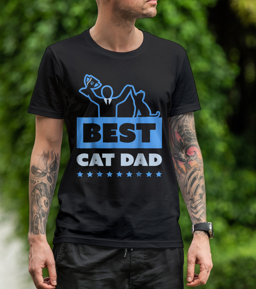Best Cat Dad High Five Trophy Stars T-Shirt