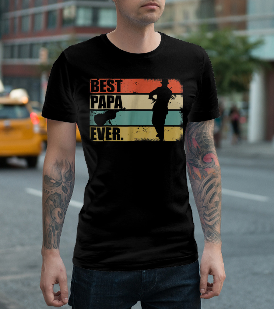 BEST PAPA EVER NEW 39 VIOLINIST SILHOUETTE VINTAGE STRIPES T-Shirt