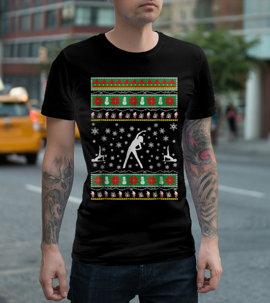 Aerobics Ugly Christmas Sweater Style Snowmen Santa Presents T-Shirt