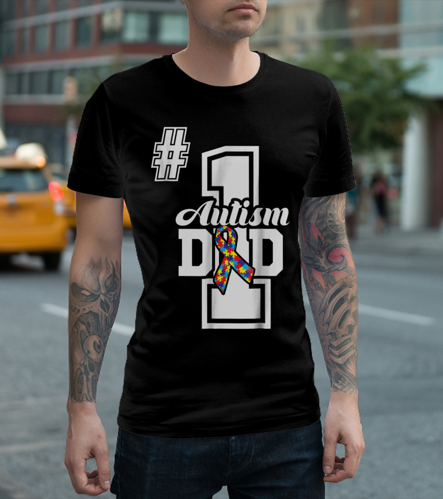 1 Autism Dad Autism Awareness Puzzle T-Shirt