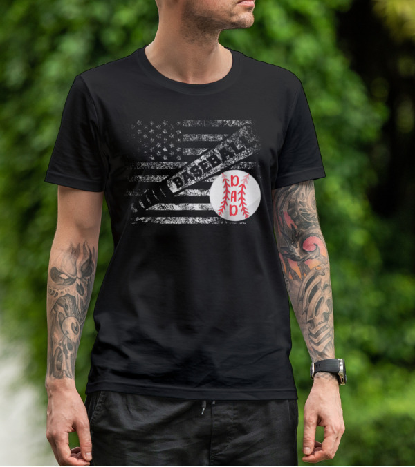 Baseball Dad American Flag With Bat And Ball T-Shirt