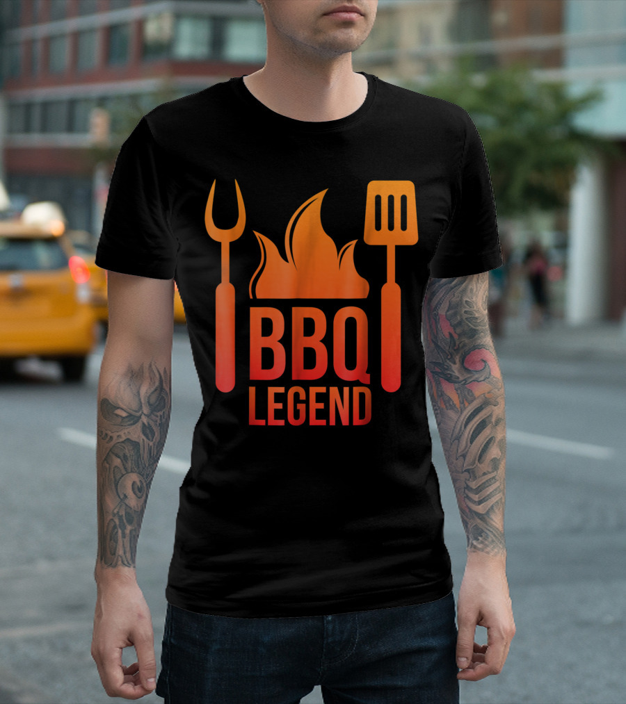 BBQ Legend Vintage Hot Barbecue Grill Grilling Dad Flame Fork Spatula T-Shirt
