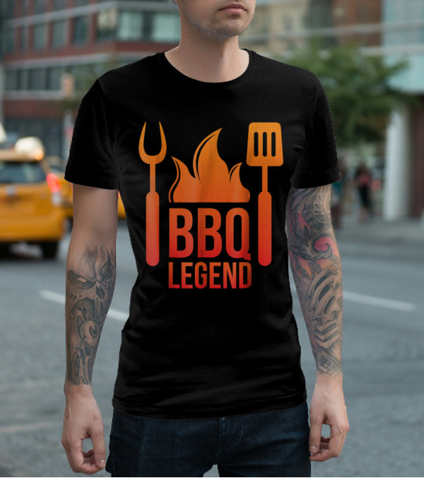 BBQ Legend Vintage Hot Barbecue Grill Grilling Dad Flame Fork Spatula T-Shirt