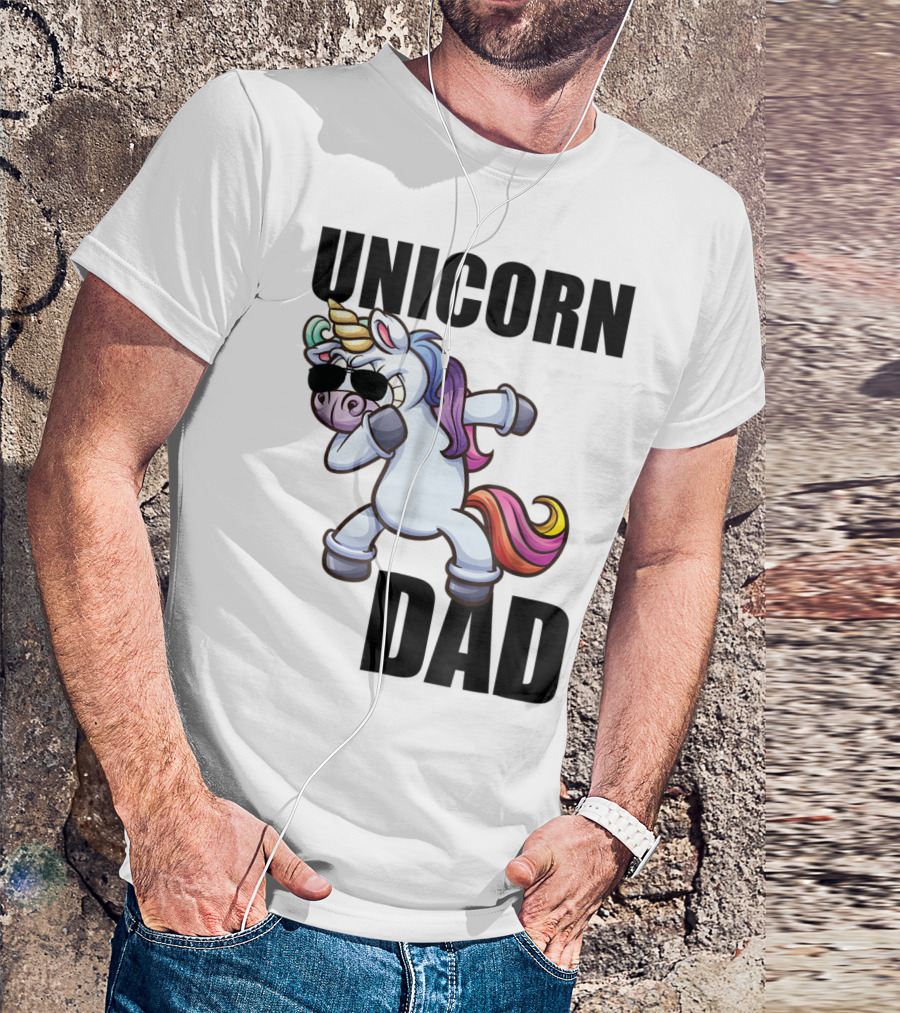 Unicorn Dad Dabbing With Sunglasses And Rainbow Mane T-Shirt