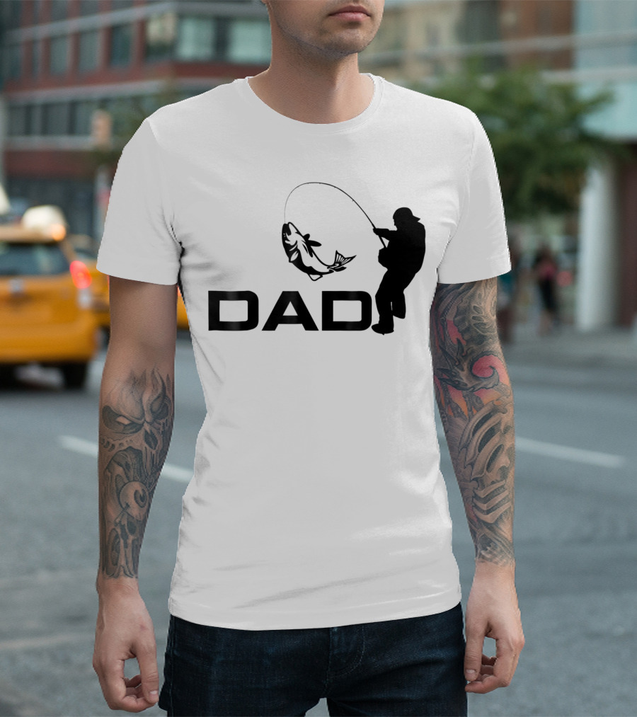 Dad Fishing Fisherman Silhouette Catching Fish 031 T-Shirt