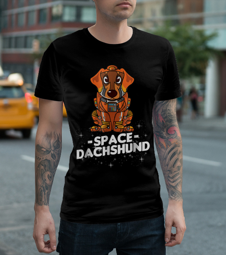 Space Dachshund in Orange Spacesuit with Stars T-Shirt
