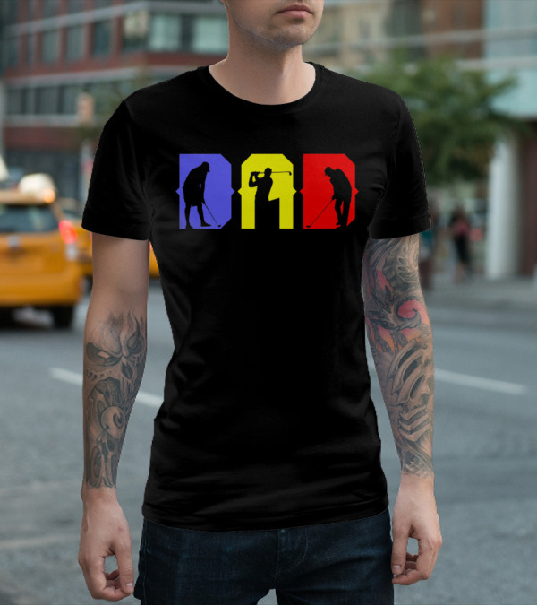 DAD COOL GOLF SILHOUETTE BLUE YELLOW RED T-Shirt