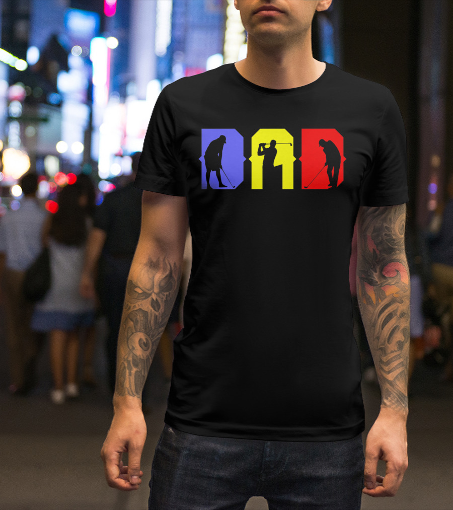 DAD COOL GOLF SILHOUETTE BLUE YELLOW RED T-Shirt