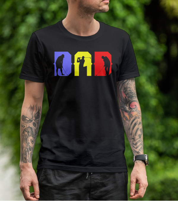 DAD COOL GOLF SILHOUETTE BLUE YELLOW RED T-Shirt