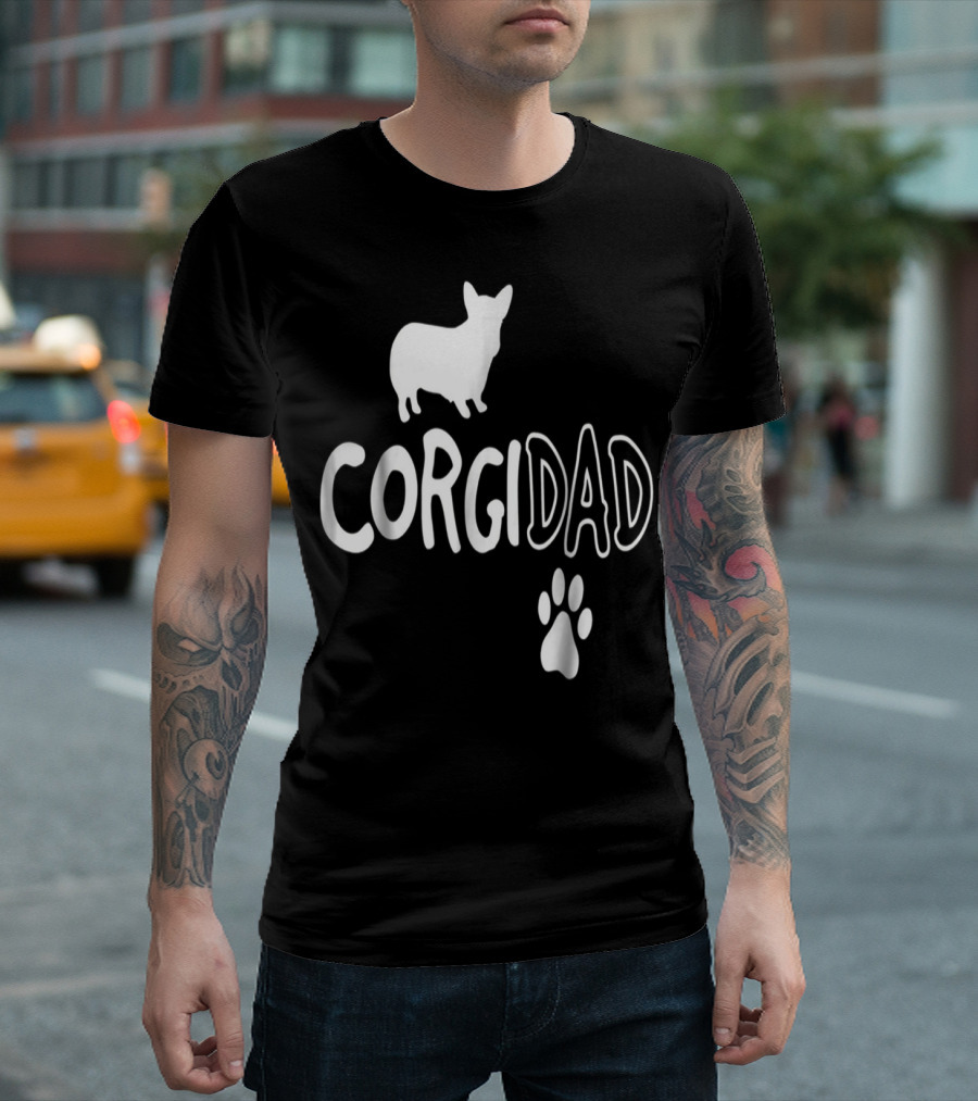 Corgi Dad Silhouette With Paw Prints T-Shirt
