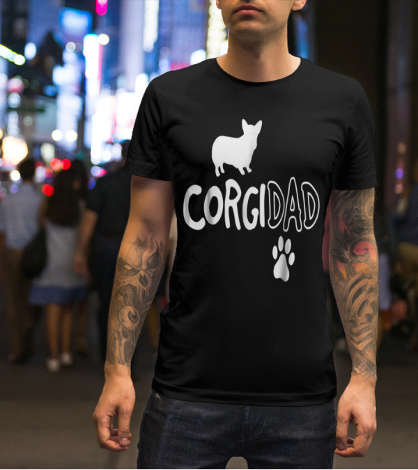 Corgi Dad Silhouette With Paw Prints T-Shirt