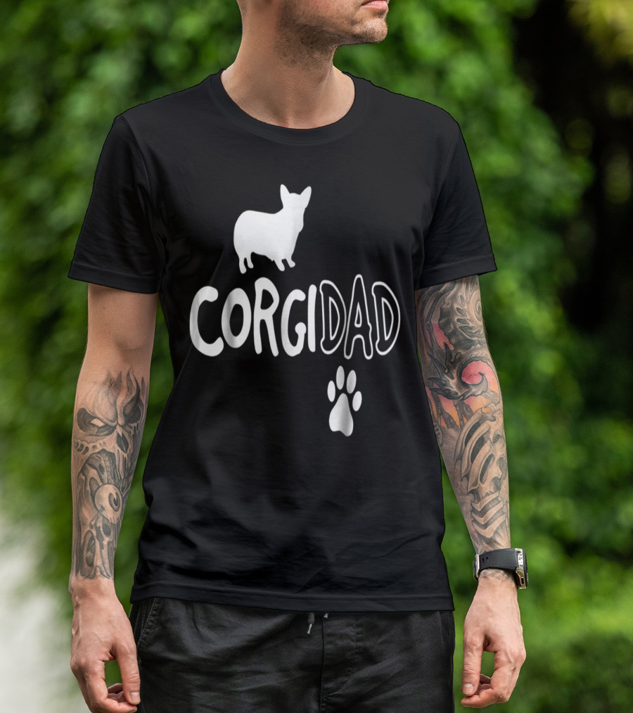 Corgi Dad Silhouette With Paw Prints T-Shirt