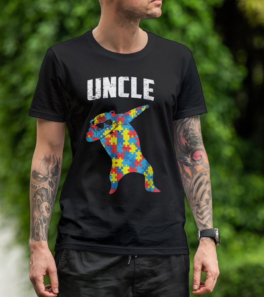 UNCLE Bear Dabbing Puzzle Glasses Autism Mom Dad T-Shirt
