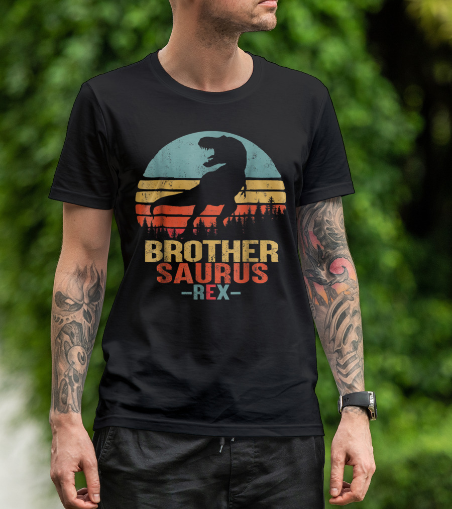 Brothersaurus Rex Dinosaur Silhouette Retro Sunset T-Shirt