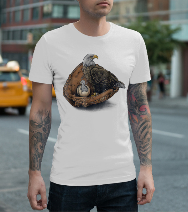 American Baseball Bald Eagle With Glove And Baseball Nestling Kids11 T-Shirt