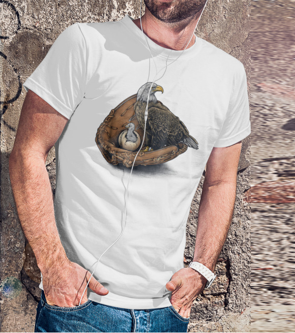 American Baseball Bald Eagle With Glove And Baseball Nestling Kids11 T-Shirt