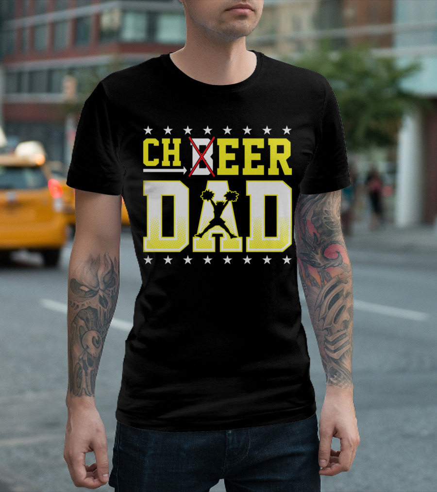 Cheer Dad Beer Dad Bold Text Stars Pom-Pom T-Shirt