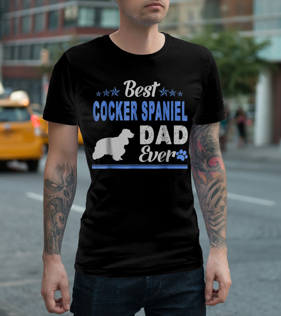Best Cocker Spaniel Dad Ever With Paw And Stars T-Shirt