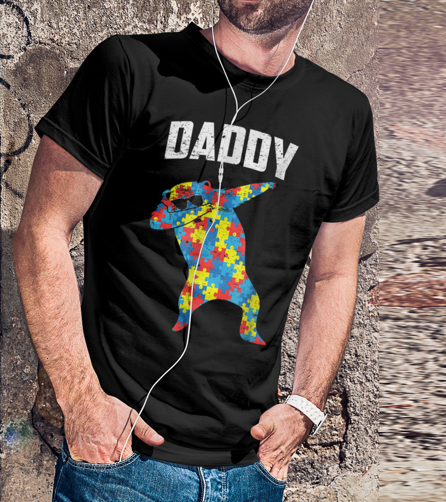 Daddy Bear Autism Puzzle Pattern Dabbing Glasses T-Shirt