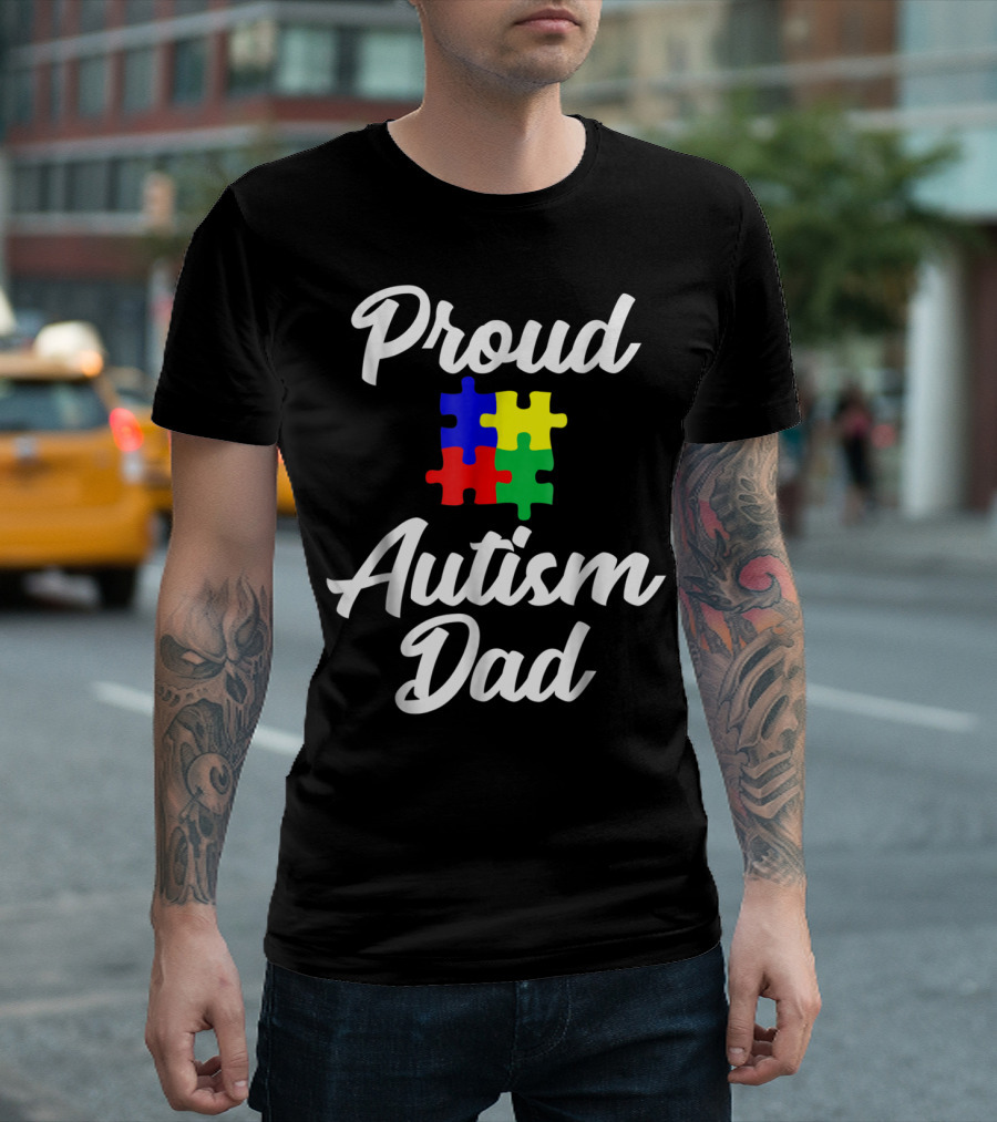 Proud Autism Dad Puzzle Support Men Grandpa Papa T-Shirt