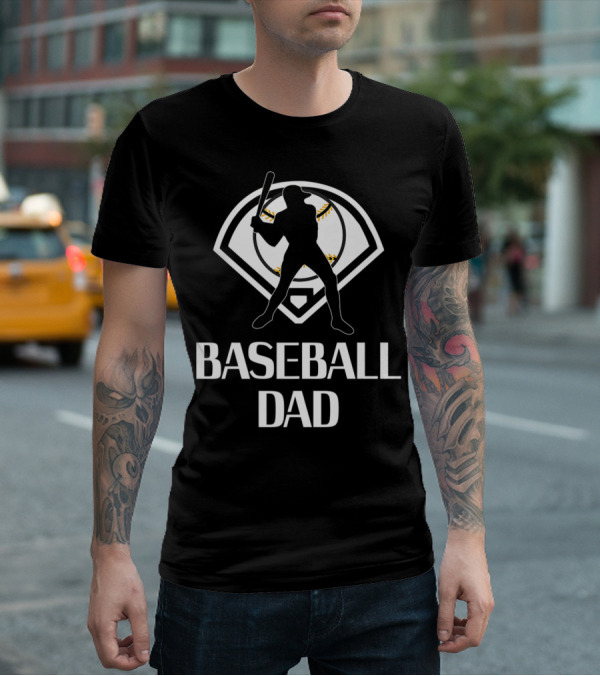 BASEBALL DAD BATTER SILHOUETTE WITH BASEBALL BACKDROP T-Shirt