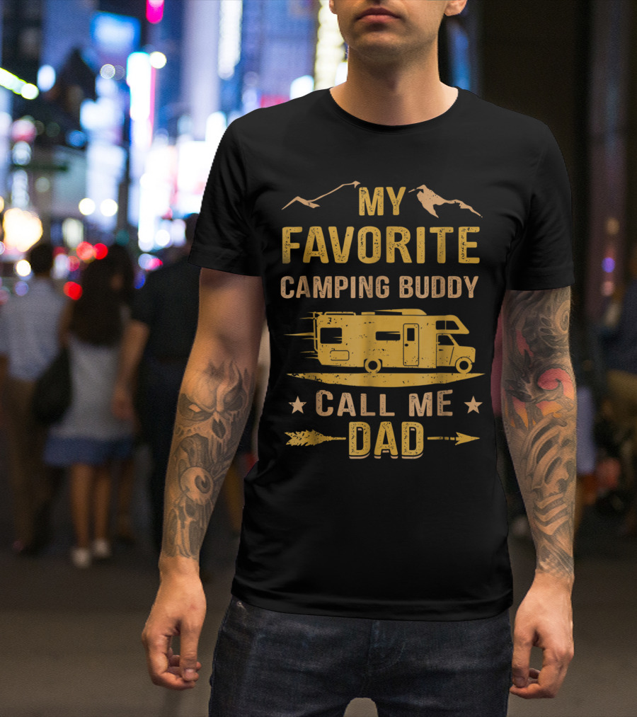 My Favorite Camping Buddy Call Me Dad Camper Van Mountains T-Shirt